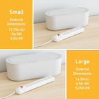 D-Line Cable Management Box, Power Strip Holder, Floor Outlet Hiders, Desk Cord Organizer, Cover TV Wires, Wire Storage, Extension Hider, Office Concealer for Cords, Baby Proof Cables - Large, White