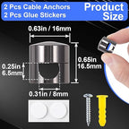 2 Sets Charger Holders for Cords, Black Adjustable Cable Anchor Holders, Adhesive Metal Cord Clips, Cable Management Wire Organizers for Desk, Office, Nightstand