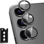for Samsung Galaxy S25 Plus Camera Lens Protector, Individual Metal Ring Tempered Glass Lens Cover, [Strong Adsorption] Scratch Resistant Ultra-Thin HD Clear Lens Cover, 1 Set-Black