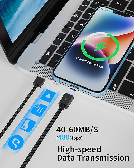 ZBF Magnetic Charging Cable 3A Fast Charging (4-Pack, 3.3/3.3/6.6/6.6 ft) 3 in 1 Magnetic Phone Charger, 480Mbps Data Transfer, USB A to Type C Charger Cable for USB-C/IproductMicro USB Device(Black)