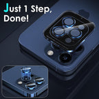 YWXTW CameraLens Protector,[1 Step Installation Tray] Tempered Glass Screen Metal Individual Cover Accessories Case Friendly (Blue Titanium) (iPhone 15 Pro/15 Pro Max)