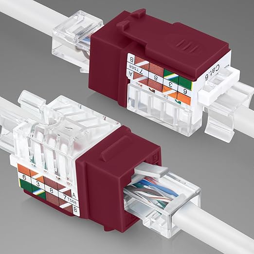 Everest 45° Angled RJ45 Cat6 Keystone Jacks 20-Pack in Red - Slim Profile Female RJ45 Connectors - Cat 6 Keystone Jack - Compatible with 45° Angled Speed Termination Tool - 45Term (B0BL3GS7ZY)