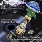 BASN Bmaster5 in Ear Monitors, 5 Drivers Drummer Headphones with Powerful Bass, Noise Isolation IEM Earbuds with Detachable MMCX Sliver-Plated OFC Cable for Musicians (Sapphire Blue, MMCX)
