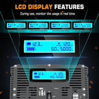 5000 Watt Power Inverter 12V DC to 110V 120V Converter for Family RV Off Grid Solar System Car with Type-C Ports 3 AC Power Outlets Dual USB Ports LCD Display Wireless Remote Control