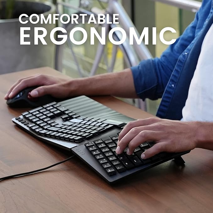 Perixx PERIBOARD-535RD Wired Ergonomic Mechanical Split Keyboard - Low-Profile Red Linear Switches - Programmable Feature with Macro Keys - Compatible with Windows and Mac OS X - US English, Black