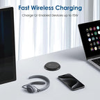 Desktop Power Grommet 3-inch Hole,15W Wireless Charger,20W USB C Fast Charging Station,2 AC Plug,Round Recessed Power Strip, Workspace Essential Desk Hole Cover for Cables Black