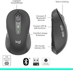 Logitech Signature Plus M750 L Wireless Mouse - for Large Hands, SmartWheel, Bluetooth, Multi Device, 24-Month Battery, Silent Clicks, Customizable Side Buttons, Contoured Shape - Graphite