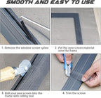 Screen Repair Kit Easy DIY Project 36" x 90" Fiberglass Screen Mesh with Rolling Tool and Screen Retainer Spline Screen Replacement kit for Windows Sliding Doors and Patio Screens (36" x 90", Black)