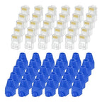 MECCANIXITY 30pcs Cat6 RJ45 Pass Through Connectors, RJ45 Connector 8P8C Gold Plated Plugs with 30pcs Blue Strain Relief Boots for Solid or Stranded UTP Ethernet Cable, 1.1mm