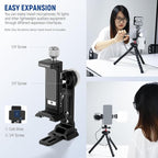 NEEWER Smartphone Tripod Mount Aluminum Alloy, 360° Rotatable Phone Stand Holder Clamp with Cold Shoe and Arca Base Compatible with iPhone 15 Pro Max Galaxy S24 Ultra Pixel & 2.6"-4" Wide Smartphones