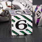 Metallic Stripes Dice with Gift Case, D&D Metal Polyhedral Dice Sets for Tabletop Games (Pearl Silver Seven Colors)