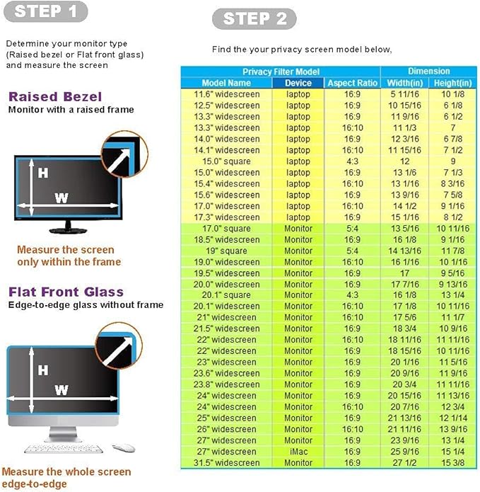20.0 Inch - 16:9 Aspect Ratio - Computer Privacy Screen Filter for Widescreen Monitor - Anti-Glare - Anti-Scratch Protector Film - Please Measure Carefully