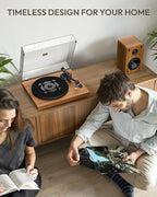 SoulBox S1 Vinyl Record Player with Stereo Speakers, Turntable with Built-in Preamp, S-Shaped Tonearm, 33/45 RPM - Walnut