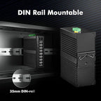 MokerLink 16 Port Gigabit Industrial DIN-Rail Ethernet Switch, 2 Gigabit SFP Ports, Unmanaged IP40 Network Switch (-40 to 185°F), with Power Supply