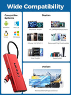 QGeeM USB C Hub Ethernet,9 in 1 USB Type C Hub HDMI Multi-Port Converter Adapter,100W Pd, USB 3.0,SD/TF Card Reader,Compatible for MacBook Pro Air Ipad HP Dell Lenovo Chromebook etc.-Red