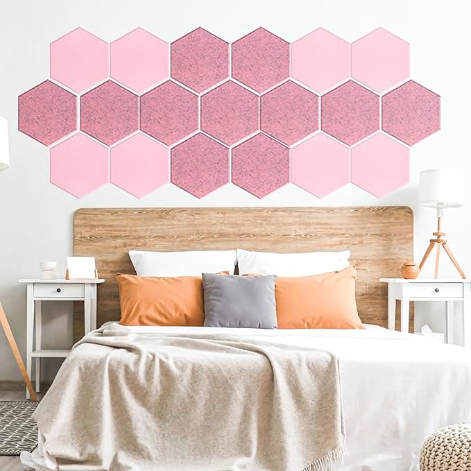 Mollywell Hexagon Acoustic Panels, High Density, Soundproofing, Decorative Noise Reduction Felt Wall Tiles for Ceilings, Home Office & Gaming Room (Smoky Pink), 14x12x0.4 Inch