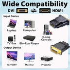 DVI to HDMI Adapter, 2-Pack – Bi-Directional DVI-D Male to HDMI Female Converter – 4K/30Hz UHD Video Support for Monitor, HDTV, Projector, PC, PS4, Laptop – Gold-Plated Connectors