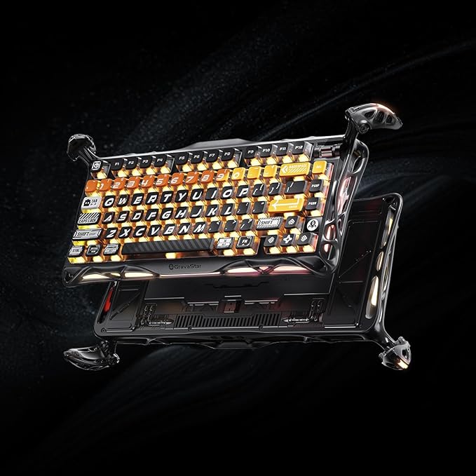 GravaStar Mercury K1 Pro Wireless Mechanical Gaming Keyboard, 75% Layout RGB Custom Keyboard, Aluminum Alloy Matte Black Frame with Phoenix-Inspired Keycaps, Hot-Swappable Linear Switches – CyberFlare
