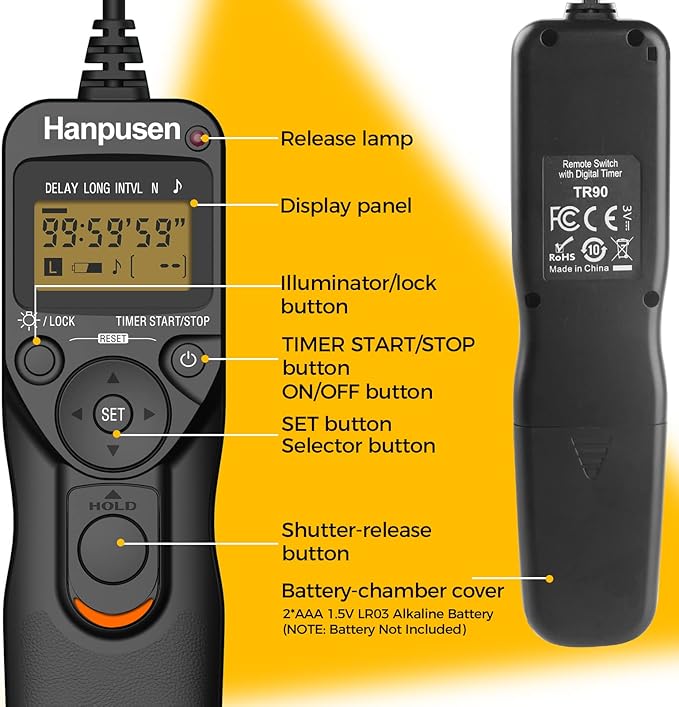 Camera Wired Intervalometer Remote Control, Cameras Timer Shutter Release Compatible with Canon EOS R5, 6D Mark II, 7D Mark II; Replaces RS-80N3 Shutter Release Cords