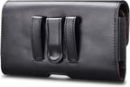 Phone Holster for Samsung Galaxy S25 S24 S23 S22 S21 Ultra S20 FE S10 S9+ S8+ Note 20 A12 A32 A52 A02S A11 A21 A51 PU Leather Cell Phone Pouch with Belt Clip Loop Card Holder,Black