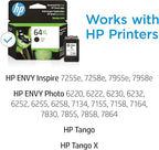 HP 64XL Black High-yield Ink Cartridge for HP Printers | Works with Printer Series: ENVY Inspire 7950e; ENVY Photo 6200, 7100, 7800; Tango | Eligible for Instant Ink | N9J92AN