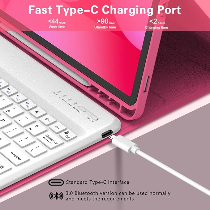 Galaxy Tab S9 FE+/ S9+ /S10+ 12.4 Inch Case with Keyboard, Detachable Bluetooth Keyboard with Pen Holder for Samsung Tab S10+ Plus/S9+ Plus/S9 FE+ Plus 5G 12.4", Pink