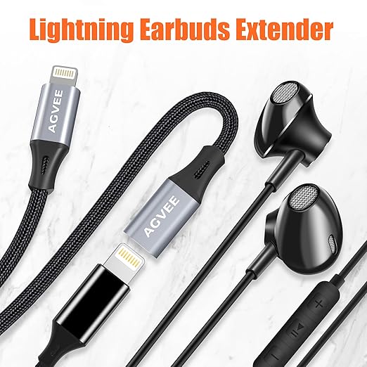 AGVEE 2 Pack 3.3ft Lightning Extension Cable, Braided Female to Male Extender Full Function Cord Compatible with iPhone iPad, Data Sync Video Audio & Charging Charger Connector Adapter, Dark Gray