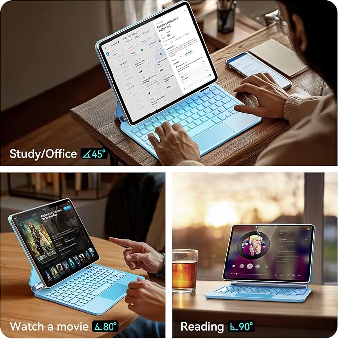 Keyboard Case for iPad Air 13 inch,iPad Pro 12.9 inch (3/4/5/6th Gen),Easy-Set Floating Cantilever Stand Magic Magnetic Backlit - Multi-Touch Trackpad Keyboard Case for iPad (Light Blue)