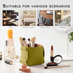 HOMIEAZICOZI 2-Pack Cork Leather Desk Accessories Storage - Pencil Pen Holder - Makeup Brush Holder Organizer - Stylish Addition to Home Decor (Olive Green)