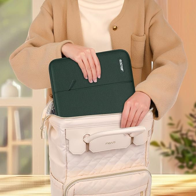 MOSISO Laptop Case 15 inch, 15 inch Laptop Sleeve Compatible with MacBook Air 15 M4 A3241 M3 A3114 M2 A2941 2025 2024 2023,Dell XPS 15,Polyester Vertical Computer Sleeve Bag with Pocket,Midnight Green