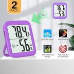 Antonki 2 Pack Room Thermometer for Home, Indoor Hygrometer Humidity Meter Gauge, Digital Temperature and Humidity Sensor Monitor for House, Terrarium, Incubator, Greenhouse - Battery Included
