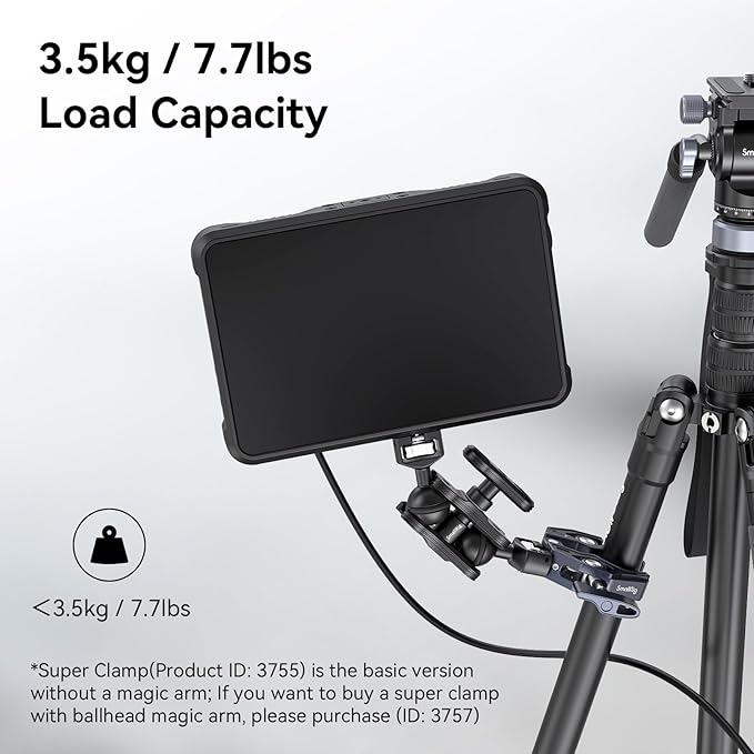 SMALLRIG Clamp, Camera Mount Clamp, Crab-Shaped Super Clamp with 1/4"-20, 3/8"-16 Threaded Holes, Payload 7.7lbs/3.5kg, for Most Photographic Accessories