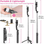 Selfie Stick Tripod with Fill Light, All in One Extendable Selfie Stick with Detachable Wireless Remote, Flexible Phone Tripod Stand Compatible with iPhone/Galaxy, Compact Size & Lightweight