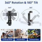 SYNCWIRE Tripod Phone Mount, Universal Smartphone Mount Adapter with 2 Cold Shoe and 1/4" Screw, 360° Rotates and 180° Tilts Adjustable Cell Phone Clamp Holder for Enhancing Mobile Photography Setup