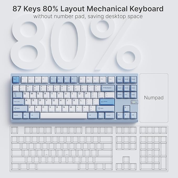 Chilkey ND TKL Aluminum Mechanical Keyboard, 87 Keys Tenkeyless Wireless Gaming Keyboard, Tri-Mode BT5.3/2.4GHz/USB-C PBT Keycaps Hot Swappable Custom Key Board for Windows Laptop Office PC