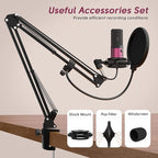 FIFINE Podcast Microphone Kit-USB PC Computer Recording Microphone, Condenser Mic Set for Streaming, Gaming, Voice-Over, Meeting, with Arm Stand, Shock Mount, Pop Filter-T669 Rose Red
