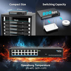 16 Ports 2.5Gb Unmanaged Ethernet Switch, 16*2.5G Base-T Ports. GiGaPlus 2.5Gbps Network Switch for 2.5Gbps NAS/PC, Wireless AP, WiFi6 Router. Plug and Play, Fanless Design.
