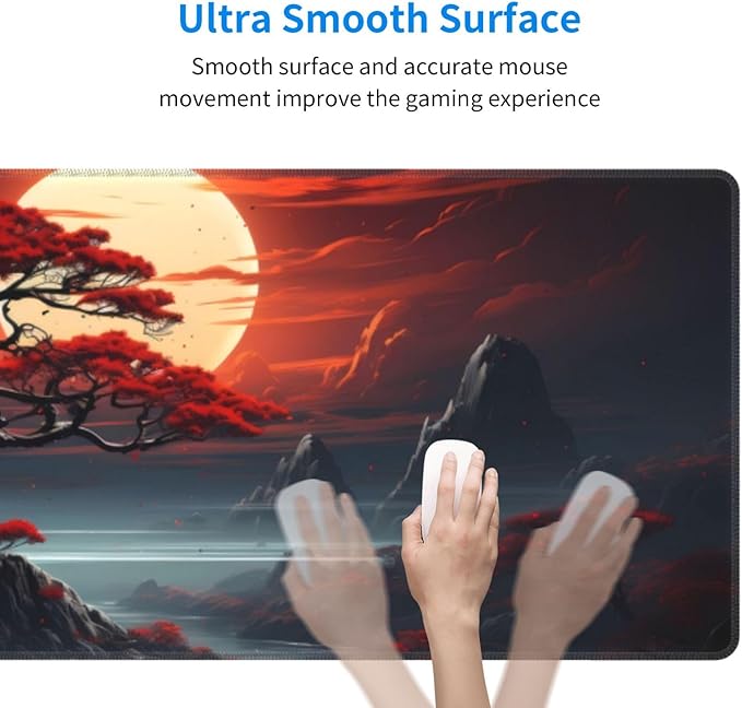Darkness Red Moon Desk Mat Japanese Mouse Pad, Large Japanese Desk Mat, XL Anime Gaming Keyboard Mat, Non-Slip Rubber Base, Big Extended Desk Protector for Home Office, 31.5”x11.8”