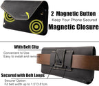 Topstache Leather Phone Holster with Belt Clip for Galaxy S23,S22,iPhone 14,14 Pro,Belt Phone Case for Universal Smartphone with Otterbox Case,Flip Cellphone Pouch,L,Black