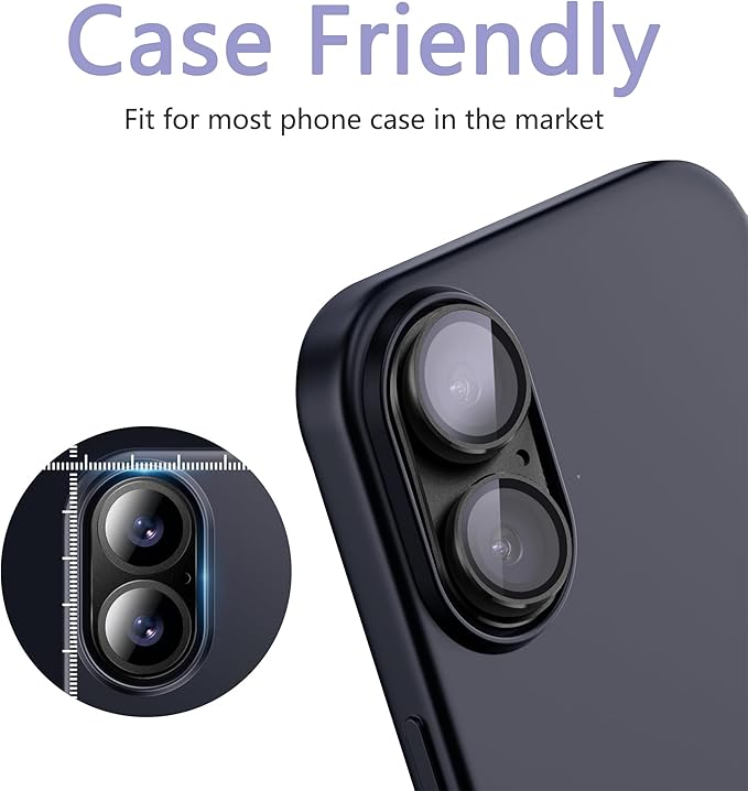 2 Pack Camera Lens Protector for iPhone 16 / iPhone 16 Plus,[Not Easy to Breakn ] AR Tempered Glass Strong Adsorption Metal Camera Cover Screen-Darkcyan