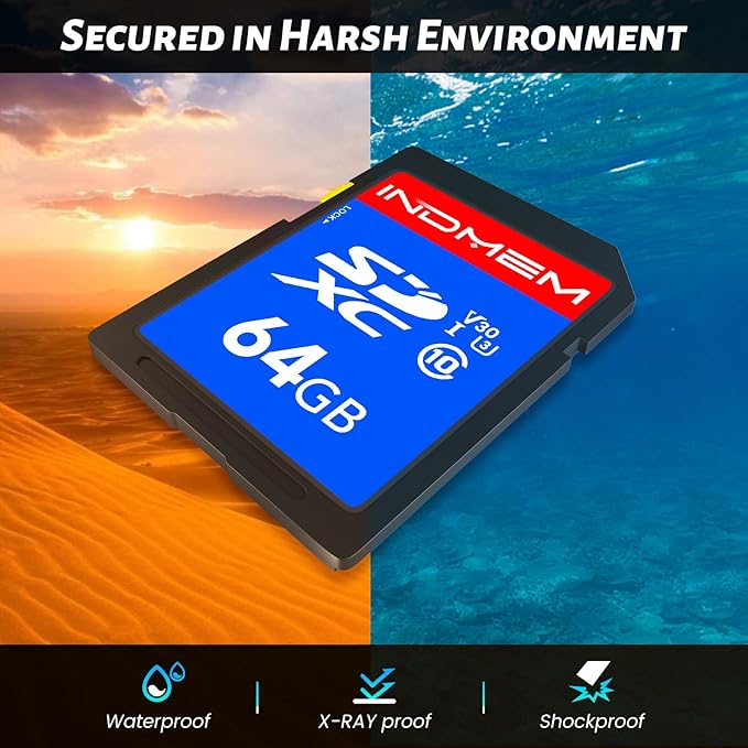 INDMEM SD Card 64GB 8-Pack, Class 10 64GB High Speed up to 90M/S Full HD Video Flash Memory Card MLC Standard Secure Digital Cards Camera Cards
