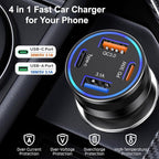 65W USB C Car Charger, 5 Pack 4-Port PD Super Fast Charging Type C Car Charger for Multiple Devices, Cigarette Lighter Adapter, USBC Phone Adapter for iPhone 16/16e/15 Pro Max,Samsung S25,iPad,Pixel