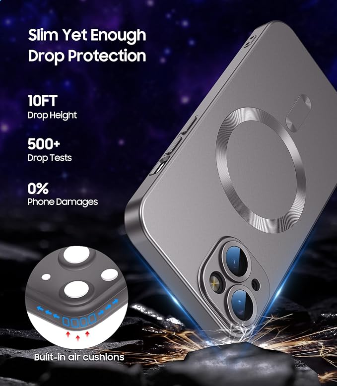 Magnetic for iPhone 13 Case [Compatible with MagSafe][Built-in Camera Lens Protector] Slim Soft Silicone Bumper Shockproof Metallic Luster Phone Case (Gray)