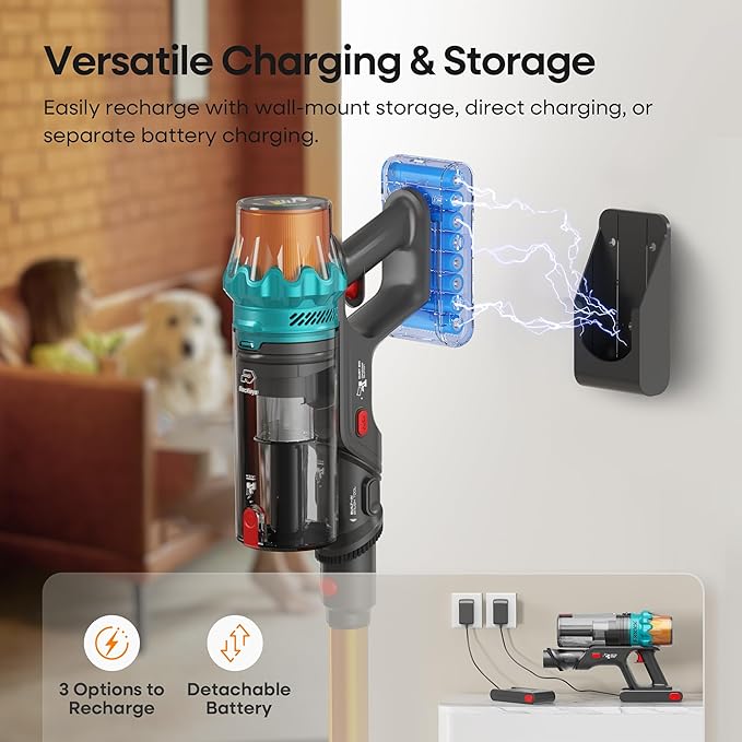 ElecKeys Cordless Vacuum Cleaner, 600W 50KPA 70Mins Self-Standing Vacuum Cleaners for Home, Stick Vacuum with Touch Screen, Anti-Tangled Vacuum Cordless for Pet Hair, Floors, Carpets, Gold