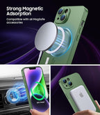 Magnetic for iPhone 14 Case [Compatible with MagSafe][Built-in Camera Lens Protector] Slim Soft Silicone Bumper Shockproof Metallic Luster Phone Case (Green)