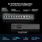 YuLinca 10 Port Mini Gigabit PoE Switch with 8 PoE+ Port, 2 Gigabit RJ45 Uplink, 10/100/1000Mbps, IEEE802.3af/at, Max 120W, Metal Fanless Plug & Play Ethernet Switch