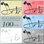 Kanayu 100 Pack Wired Earbuds Bulk for Classroom Ear Headphones Wired Basic Student Earbuds No Microphone with 3.5mm Jack for Kids Class Laptop School Library, Individually Bagged(Multicolor)