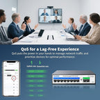 10-Port PoE Switch (8 PoE Ports@120W Built-in Power, 2 Uplink) with Extend Function, Managed Ethernet Switch, Plug & Play, Fanless Metal Design, VLAN, Qos,Desktop/Wall Mount