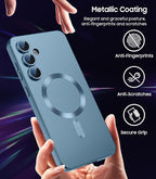 Magnetic for Samsung Galaxy S25 Plus Case [Compatible with MagSafe][Built-in Camera Lens Protector] Slim Soft Silicone Bumper Shockproof Metallic Luster Phone Shell (Green)
