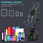 Cup Holder Car Tablet Mount, 360° Adjustable 2-Arm Stand Holder for iPad Pro 12.9/11/10.5/9.7/Air/Mini 6/5/4, Samsung Galaxy Tab/Z Fold 6/5, Amazon Fire HD, iPhone 16/15/14/Pro, 4.7-12.9" Tab & Phone